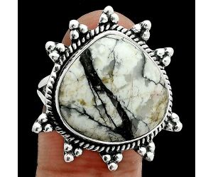 Authentic White Buffalo Turquoise Nevada Ring size-8 EXR06384 R-1234, 17x18 mm