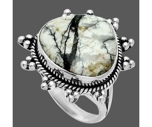 Authentic White Buffalo Turquoise Nevada Ring size-8 EXR06384 R-1234, 17x18 mm