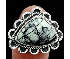 Authentic White Buffalo Turquoise Nevada Ring size-7 EXR06385 R-1221, 13x18 mm