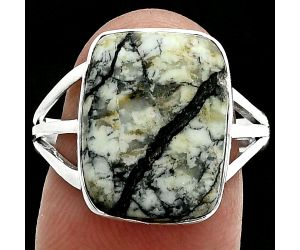 Authentic White Buffalo Turquoise Nevada Ring size-9 EXR06387 R-1003, 12x16 mm