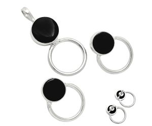 Black Onyx Pendant Earrings Set EXT01001 T-1012, 12x12 mm