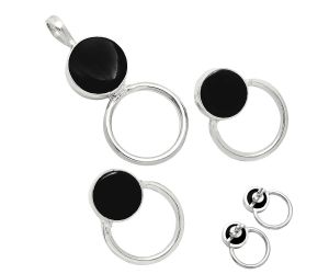 Black Onyx Pendant Earrings Set EXT01002 T-1012, 12x12 mm