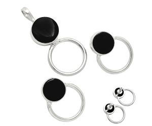 Black Onyx Pendant Earrings Set EXT01003 T-1012, 12x12 mm