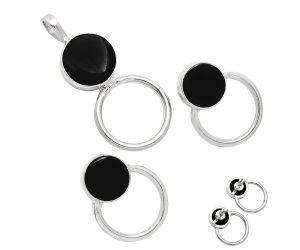 Black Onyx Pendant Earrings Set EXT01006 T-1012, 12x12 mm