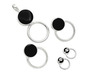 Black Onyx Pendant Earrings Set EXT01007 T-1012, 12x12 mm