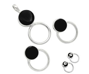 Black Onyx Pendant Earrings Set EXT01008 T-1012, 12x12 mm