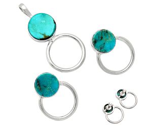 Natural Rare Turquoise Nevada Aztec Mt Pendant Earrings Set EXT01072 T-1012, 12x12 mm