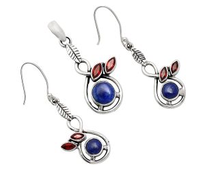 Lapis Lazuli and Garnet Pendant Earrings Set EXT01073 T-1013, 8x8 mm