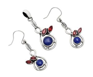 Lapis Lazuli and Garnet Pendant Earrings Set EXT01074 T-1013, 8x8 mm