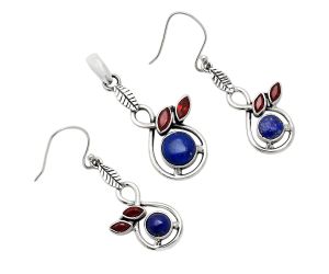 Lapis Lazuli and Garnet Pendant Earrings Set EXT01075 T-1013, 8x8 mm