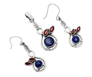 Lapis Lazuli and Garnet Pendant Earrings Set EXT01076 T-1013, 8x8 mm