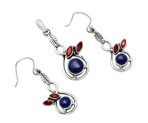 Lapis Lazuli and Garnet Pendant Earrings Set EXT01077 T-1013, 8x8 mm