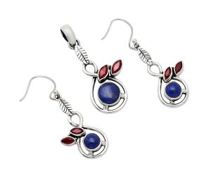 Lapis Lazuli and Garnet Pendant Earrings Set EXT01078 T-1013, 8x8 mm