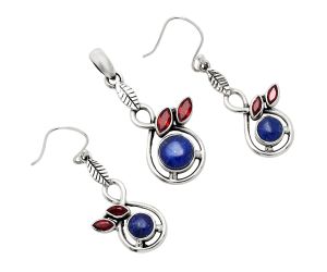 Lapis Lazuli and Garnet Pendant Earrings Set EXT01079 T-1013, 8x8 mm