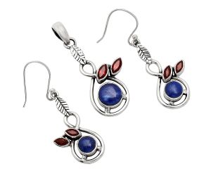 Lapis Lazuli and Garnet Pendant Earrings Set EXT01080 T-1013, 8x8 mm