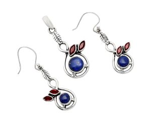 Lapis Lazuli and Garnet Pendant Earrings Set EXT01081 T-1013, 8x8 mm