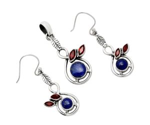 Lapis Lazuli and Garnet Pendant Earrings Set EXT01082 T-1013, 8x8 mm