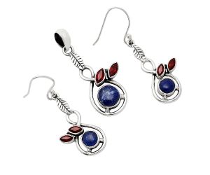 Lapis Lazuli and Garnet Pendant Earrings Set EXT01083 T-1013, 8x8 mm