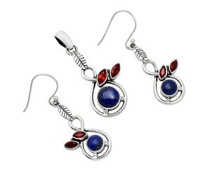 Lapis Lazuli and Garnet Pendant Earrings Set EXT01084 T-1013, 8x8 mm