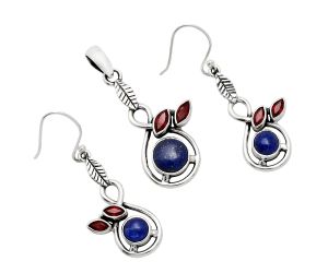 Lapis Lazuli and Garnet Pendant Earrings Set EXT01085 T-1013, 8x8 mm