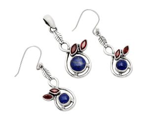 Lapis Lazuli and Garnet Pendant Earrings Set EXT01086 T-1013, 8x8 mm