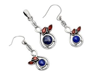 Lapis Lazuli and Garnet Pendant Earrings Set EXT01087 T-1013, 8x8 mm