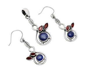 Lapis Lazuli and Garnet Pendant Earrings Set EXT01088 T-1013, 8x8 mm