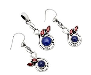 Lapis Lazuli and Garnet Pendant Earrings Set EXT01089 T-1013, 8x8 mm