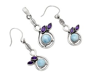 Larimar (Dominican Republic) and Amethyst Pendant Earrings Set EXT01093 T-1013, 8x8 mm