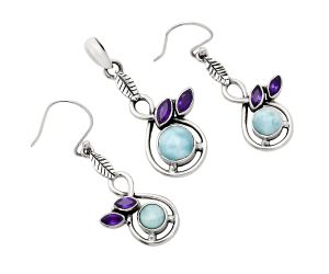 Larimar (Dominican Republic) and Amethyst Pendant Earrings Set EXT01094 T-1013, 8x8 mm