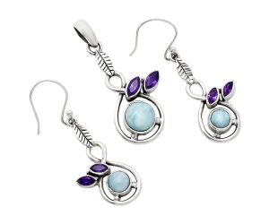 Larimar (Dominican Republic) and Amethyst Pendant Earrings Set EXT01095 T-1013, 8x8 mm