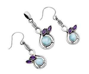 Larimar (Dominican Republic) and Amethyst Pendant Earrings Set EXT01096 T-1013, 8x8 mm