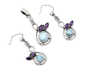 Larimar (Dominican Republic) and Amethyst Pendant Earrings Set EXT01097 T-1013, 8x8 mm