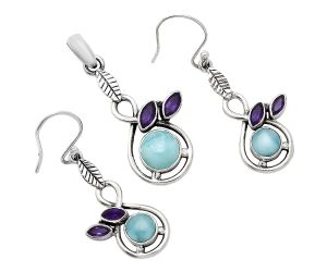 Larimar (Dominican Republic) and Amethyst Pendant Earrings Set EXT01099 T-1013, 8x8 mm