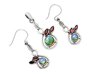 Ethiopian Opal and Garnet Pendant Earrings Set EXT01100 T-1013, 8x8 mm