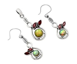 Ethiopian Opal and Garnet Pendant Earrings Set EXT01101 T-1013, 8x8 mm