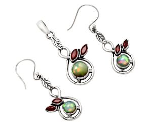 Ethiopian Opal and Garnet Pendant Earrings Set EXT01102 T-1013, 8x8 mm