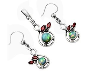 Ethiopian Opal and Garnet Pendant Earrings Set EXT01103 T-1013, 8x8 mm