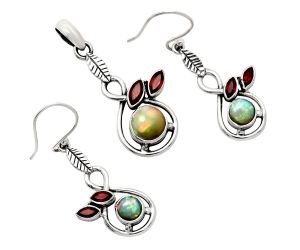 Ethiopian Opal and Garnet Pendant Earrings Set EXT01104 T-1013, 8x8 mm