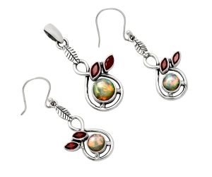 Ethiopian Opal and Garnet Pendant Earrings Set EXT01105 T-1013, 8x8 mm