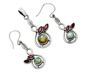 Ethiopian Opal and Garnet Pendant Earrings Set EXT01106 T-1013, 8x8 mm