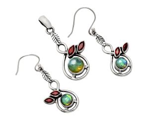 Ethiopian Opal and Garnet Pendant Earrings Set EXT01107 T-1013, 8x8 mm