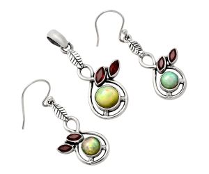 Ethiopian Opal and Garnet Pendant Earrings Set EXT01108 T-1013, 8x8 mm