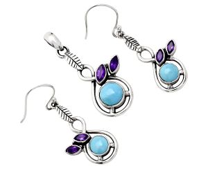 Sleeping Beauty Turquoise and Amethyst Pendant Earrings Set EXT01109 T-1013, 8x8 mm