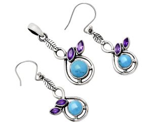 Sleeping Beauty Turquoise and Amethyst Pendant Earrings Set EXT01110 T-1013, 8x8 mm