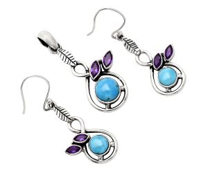 Sleeping Beauty Turquoise and Amethyst Pendant Earrings Set EXT01111 T-1013, 8x8 mm