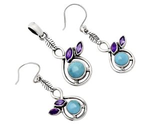 Sleeping Beauty Turquoise and Amethyst Pendant Earrings Set EXT01112 T-1013, 8x8 mm