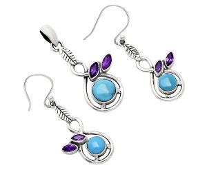 Sleeping Beauty Turquoise and Amethyst Pendant Earrings Set EXT01114 T-1013, 8x8 mm