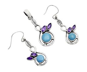 Sleeping Beauty Turquoise and Amethyst Pendant Earrings Set EXT01115 T-1013, 8x8 mm