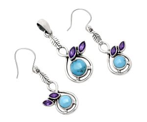 Sleeping Beauty Turquoise and Amethyst Pendant Earrings Set EXT01116 T-1013, 8x8 mm